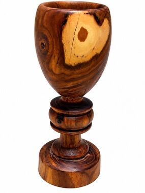 Source Unknown Hand-Turned Wooden Goblet - Brown & Cream